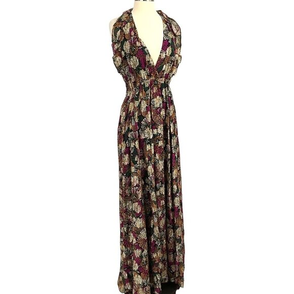 Ba&Sh Leo Woven Emerald Maxi Dress Size 3 / L Halter Metallic Open Back Prom - Picture 10 of 15